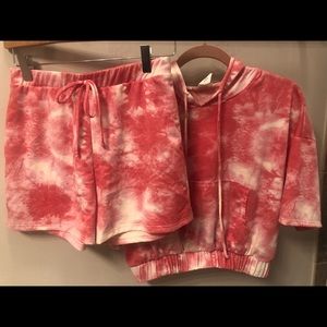 Pink/white tie dye track suit set (M)- worn once!